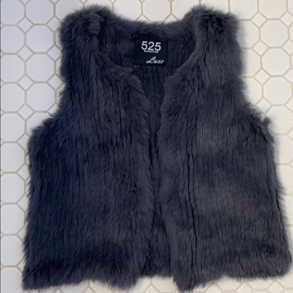 525 America Luxe Slate Grey Rex Rabbit Fur Vest